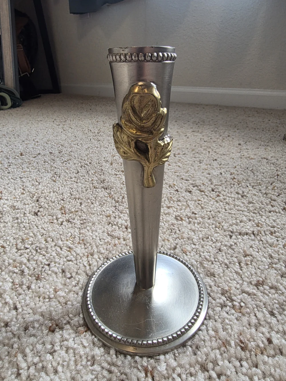 Vintage Pewter & Brass Rose Bud Vase – Trumpet Style